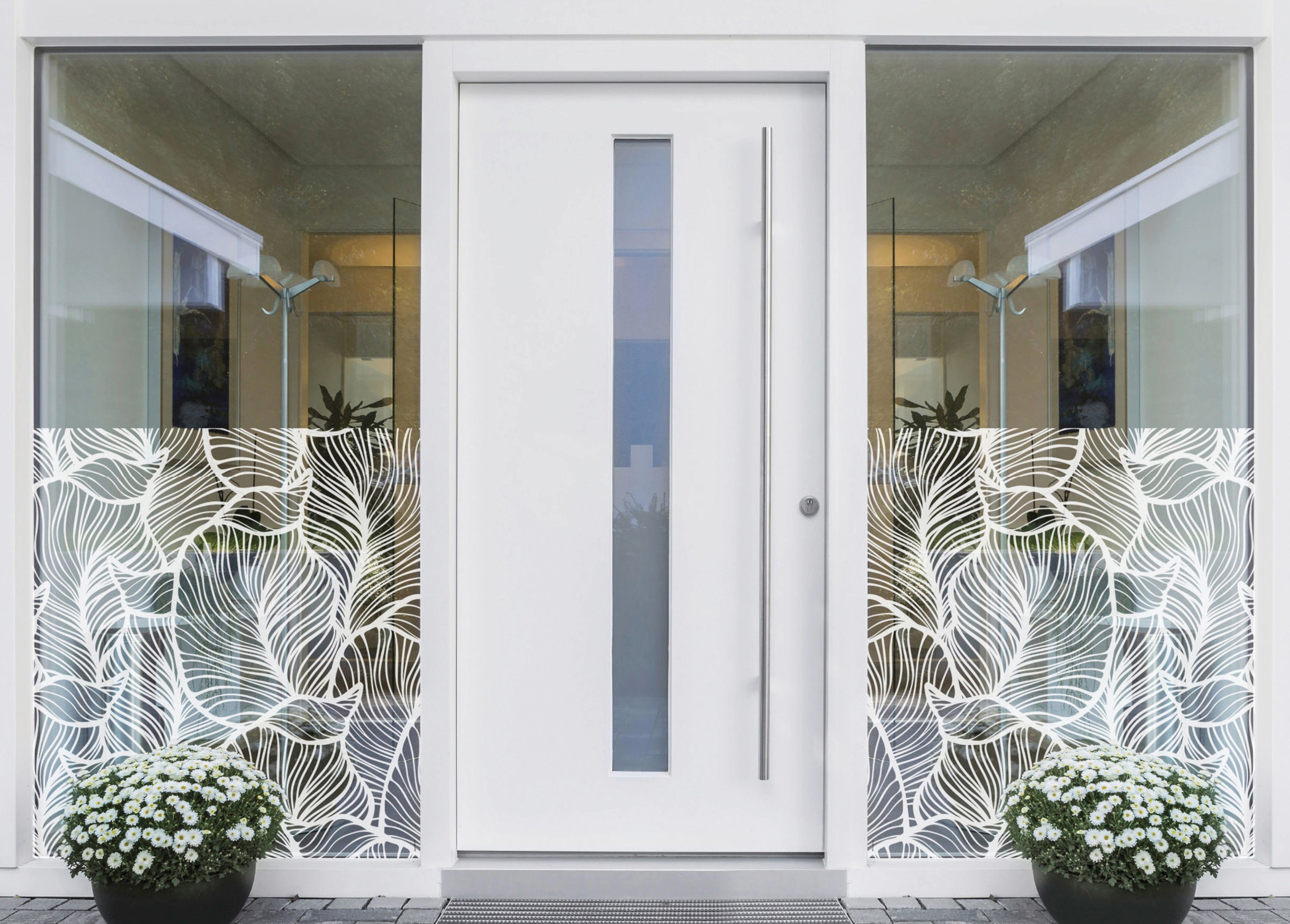 Fensterfolie Look Leaves white, MySpotti, halbtransparent, glatt, 60 x 100 cm, statisch haftend