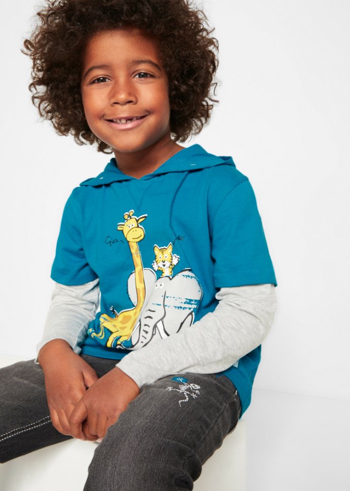 Jungen Layershirt mit Kapuze aus Bio-Baumwolle