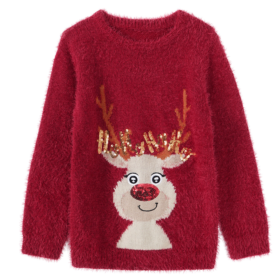 Mädchen Weihnachtspullover mit Pailletten rot