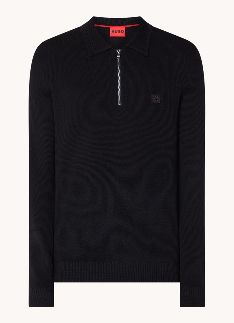 HUGO BOSS Fine-knit sweater in wool blend with half zip and logo