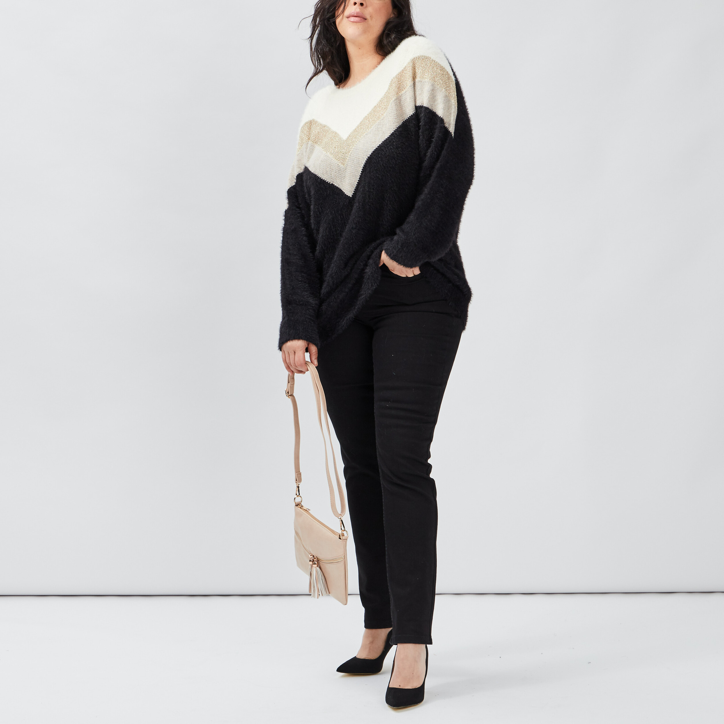 Pull manches longues noir femme grande taille | La Halle