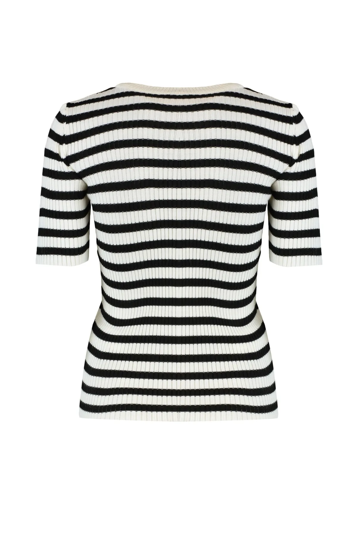 Trendyol Collection  Ecrufarbenes Basic-T-Shirt aus gestreiftem Strick TWOSS20KZ0075