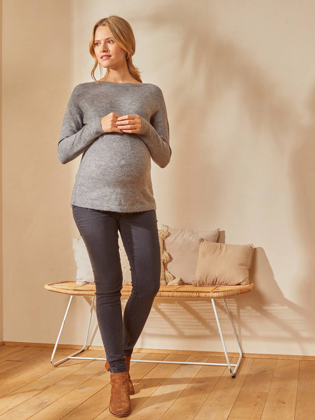 Pull devant/dos grossesse et allaitement gris
