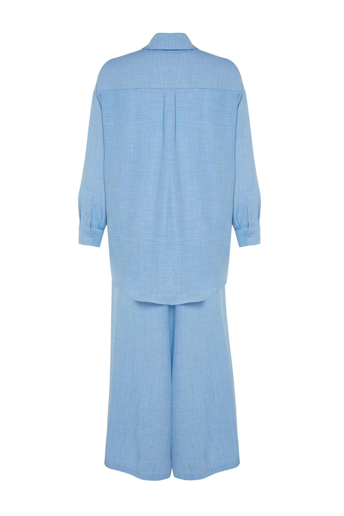 Trendyol Modest  X Kevser Sarıoglu Blaues gewebtes Hemd-Hosen-Set mit weitem Bein TCLSS23US00001