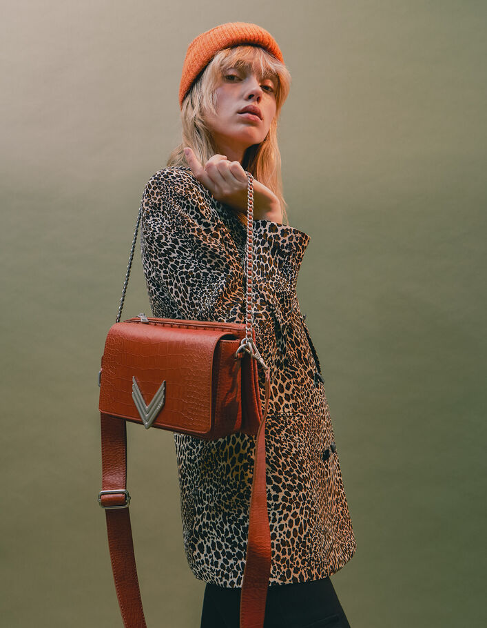 Le 111 WEST VILLAGE orange cuir embossé croco Femme