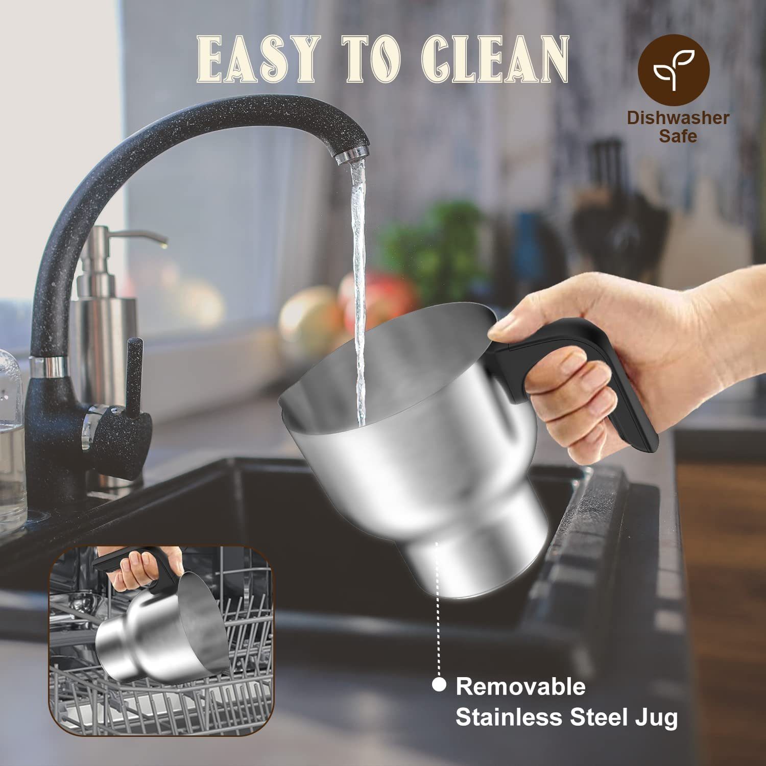 Diyarts Milchaufschäumer, 500,00 W, 6in1 600ml aus Edelstahl Geschirrspüler Ein Klick Große Kapazität