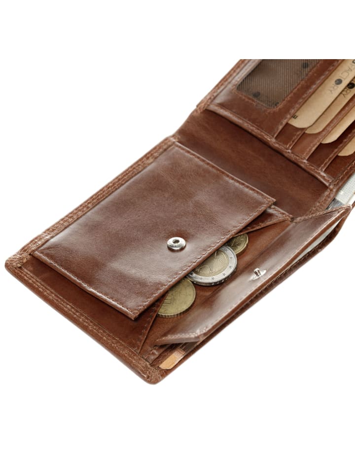 SID & VAIN Leder-Geldbörse echt Leder Geldbeutel groß hell-braun in braun günstig kaufen onesize