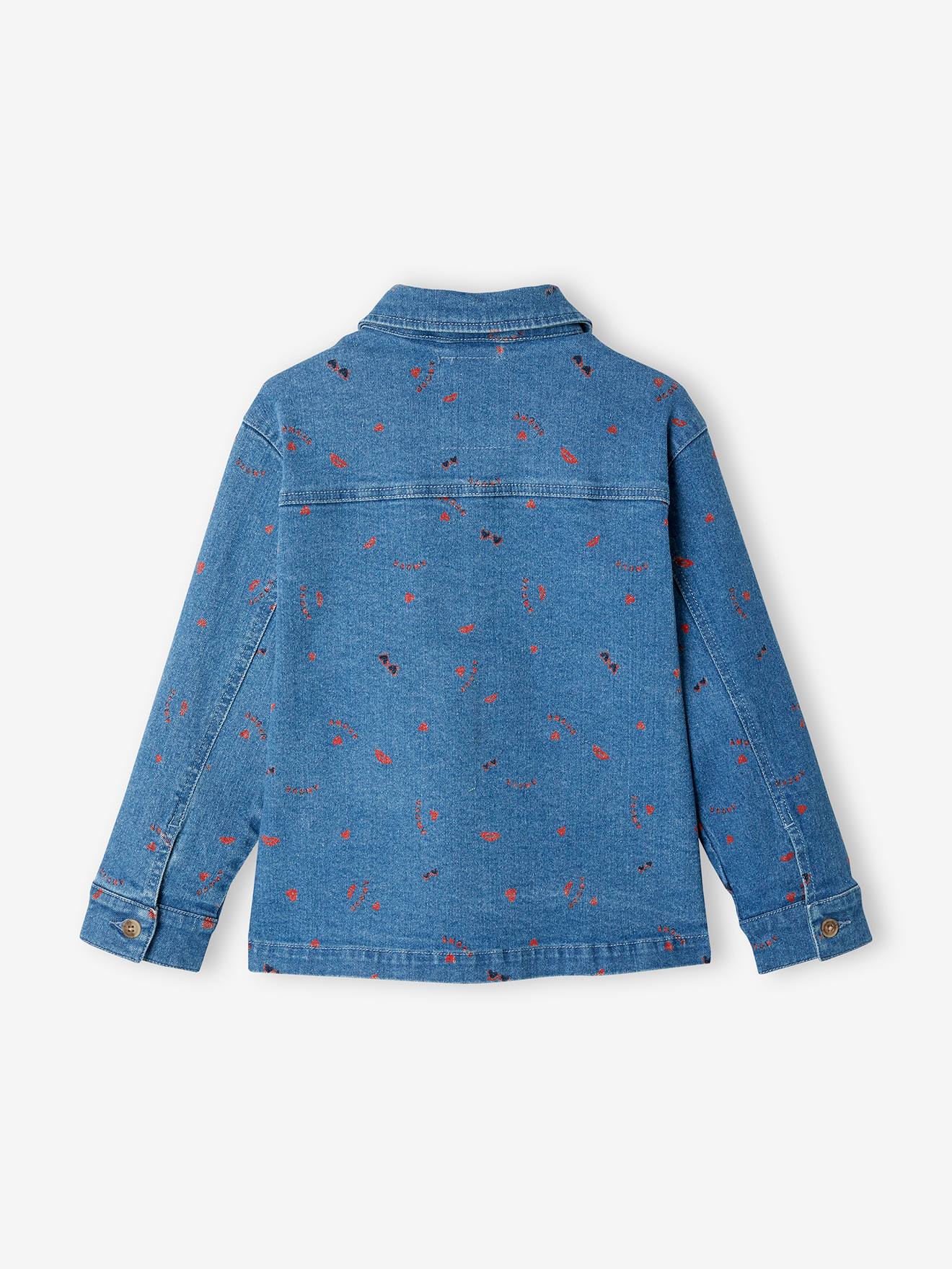 Veste style worker en jean fille rose imprimé