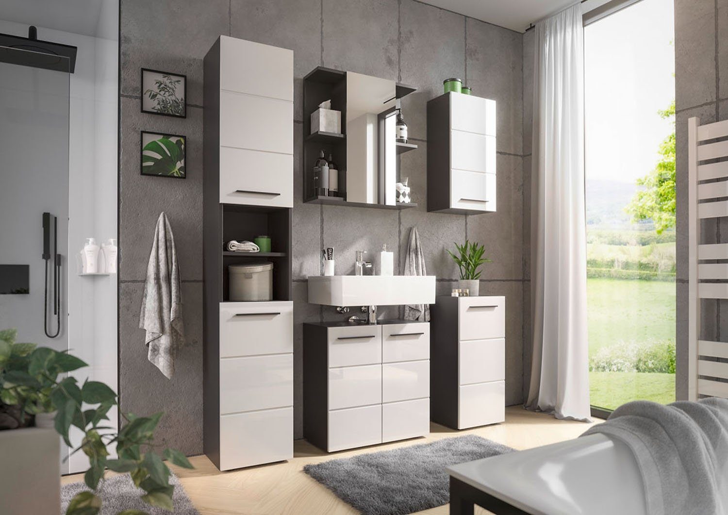 Badezimmerspiegelschrank Spiegelschrank, GLACK, Schwarz, B 60 cm, T 20 cm