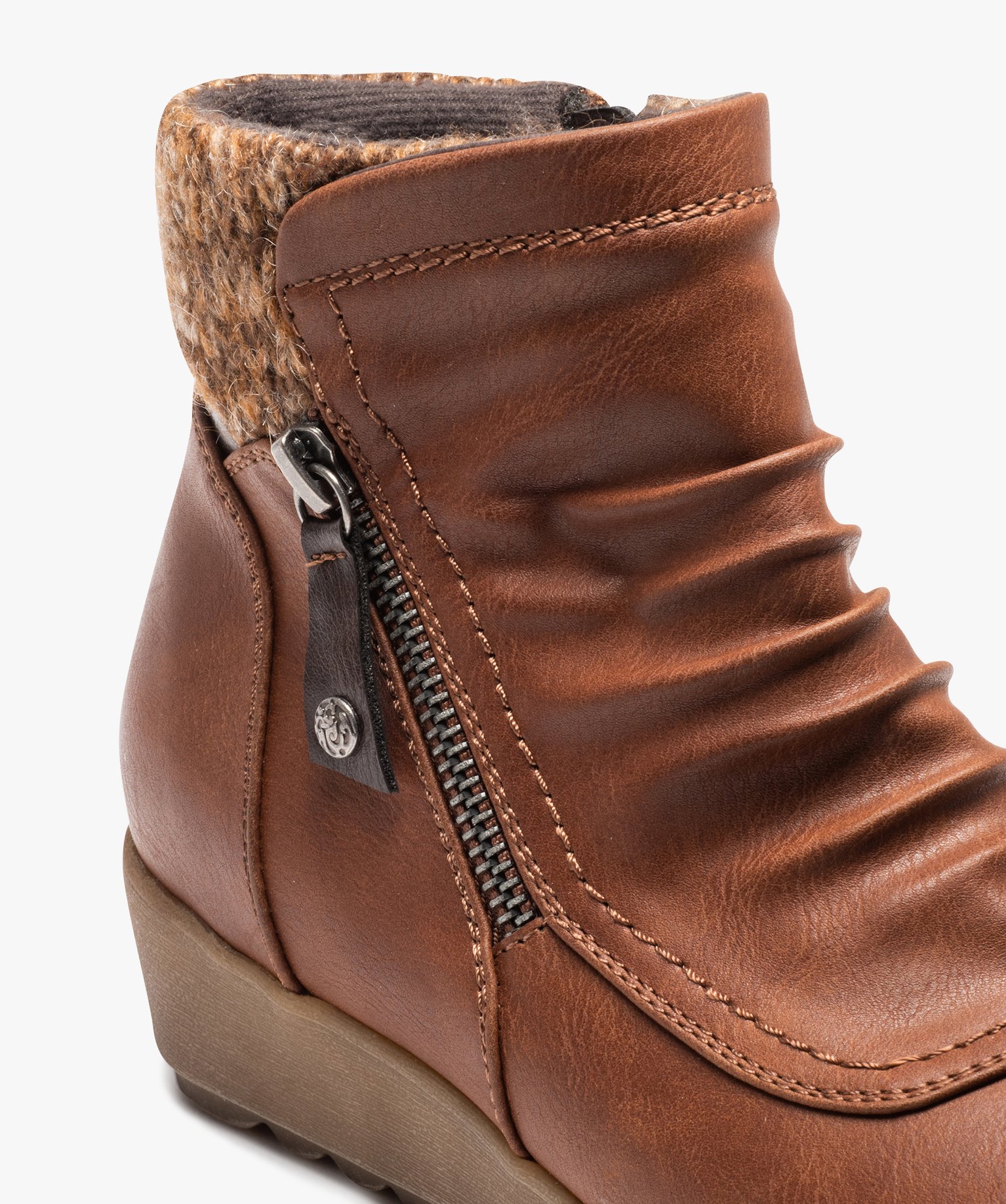 Boots femme confort unies à zip et col chaussette camel | GEMO