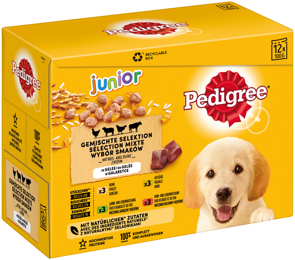 Pedigree Hundenassfutter Pedigree Multipack Portionsbeutel Junior Gemischte Selektion in Gelee 12x100g