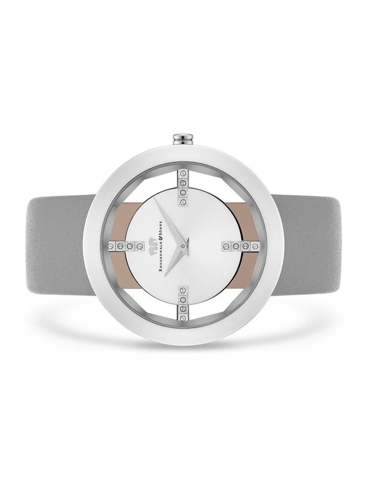 Rhodenwald & Söhne Damen Quarzuhr silber Echtleder grau in grau günstig kaufen 18 cm