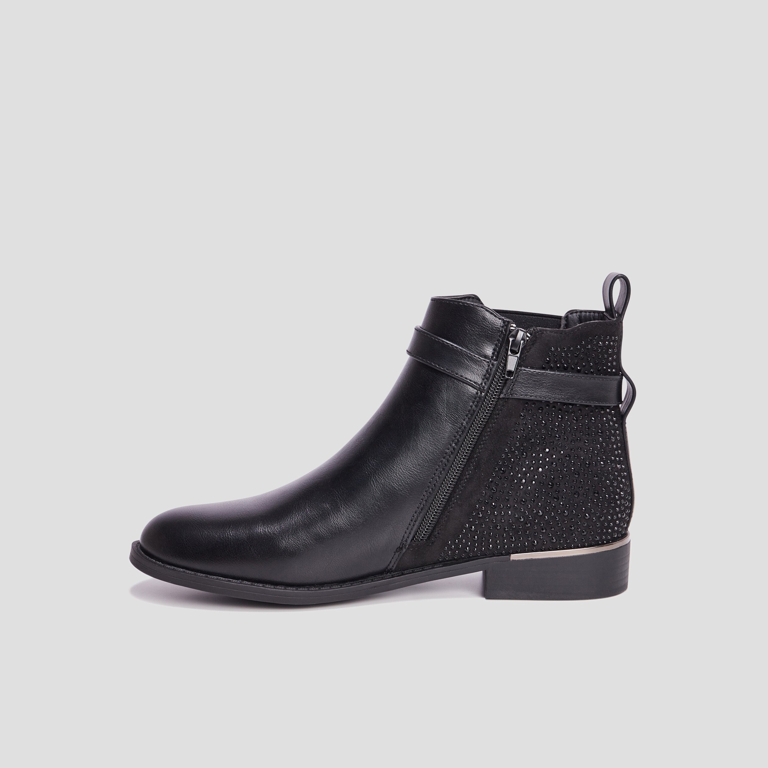 Bottines plates avec strass et boucles noir femme | La Halle