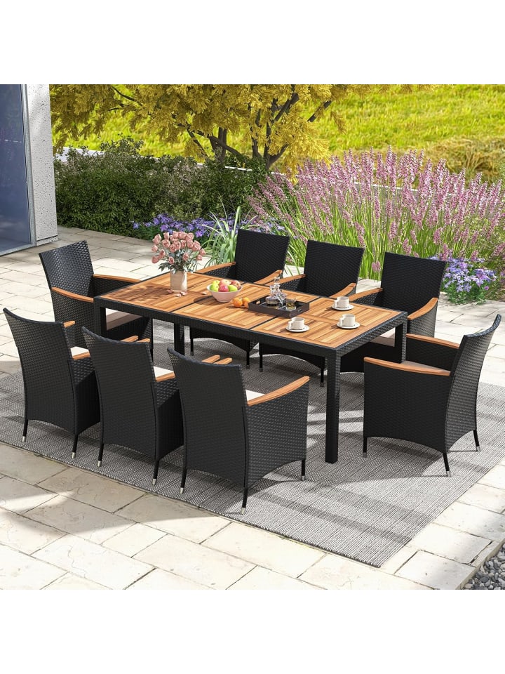 COSTWAY 9 tlg. Rattan Gartenmöbel Set für 8 Personen in Grau günstig kaufen onesize