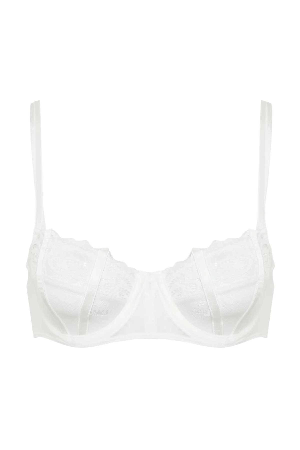 Trendyol Collection  Weißer, unbedeckter Balconette-Strick-BH mit Tüllträgern THMSS24SU00036