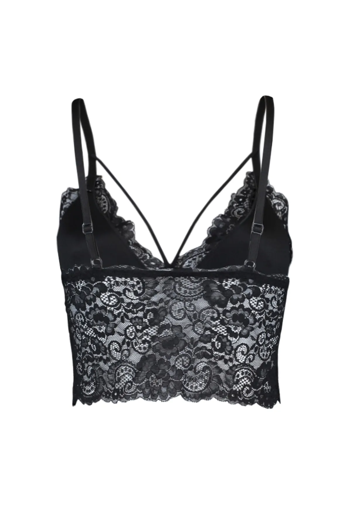 Trendyol Collection  Schwarzes gerüschtes dreieckiges Strick-Bustier mit Paspelierung und Seilriemen THMAW21SU0050