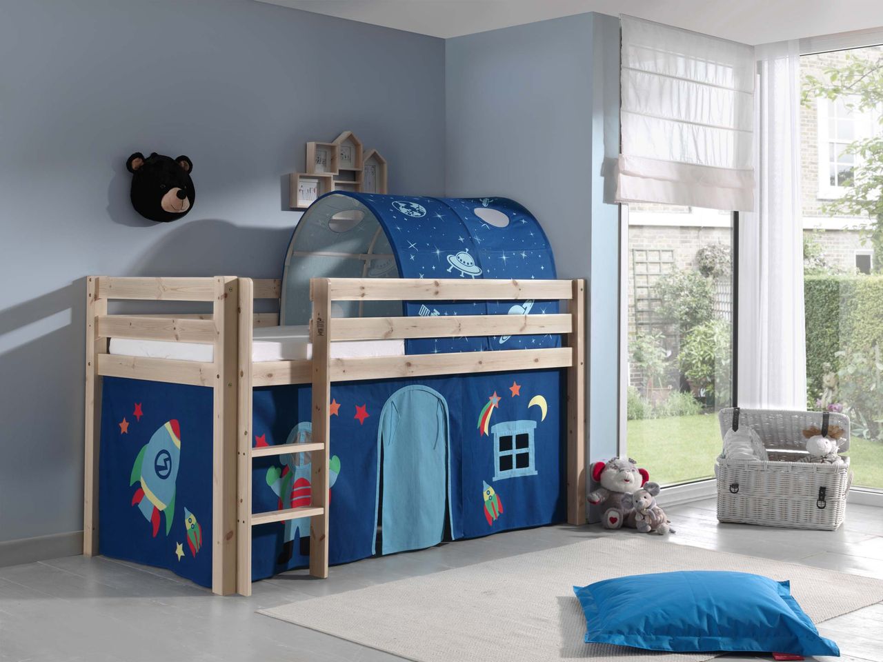 VIPACK Spielbett Pino mit Textilset Vorhang und Tunnel 