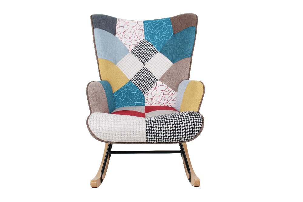 Better Home Skandinavischer Schaukelstuhl Schwingsessel Akzentstuhl CHESTER bis 120 kg, Stoffbezug Patchwork bunt