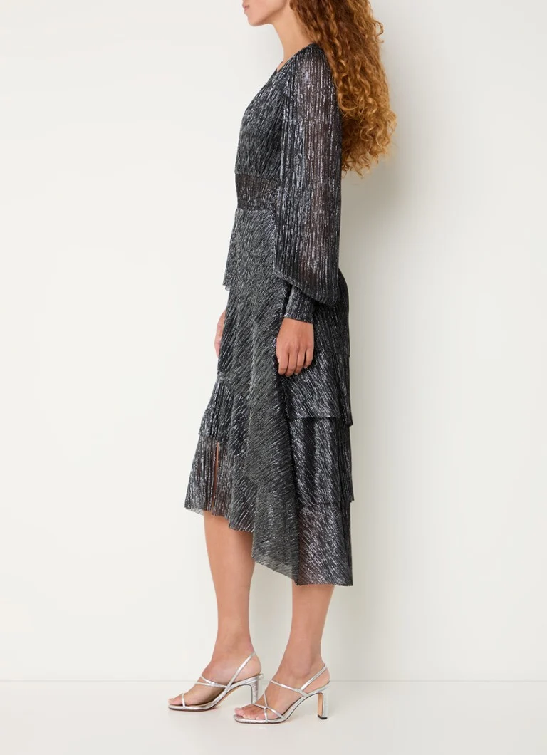 Maje  Midi jurk met lurex en smockwerk