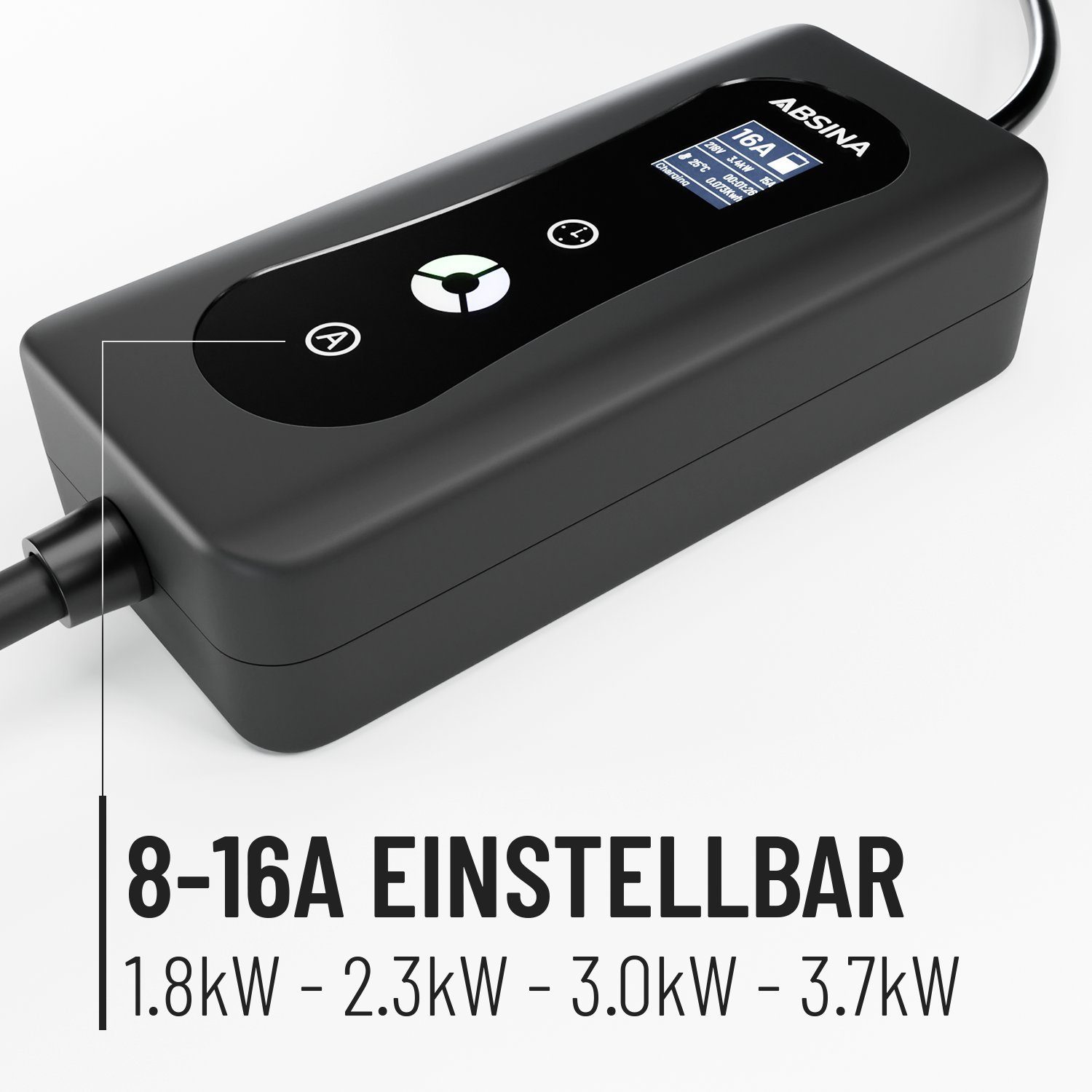 ABSINA Typ 2 Ladekabel Schuko 6 m, bis 3,7 kW & 16A, Ladeleistung einstellbar Elektroauto-Ladegerät (1-tlg)