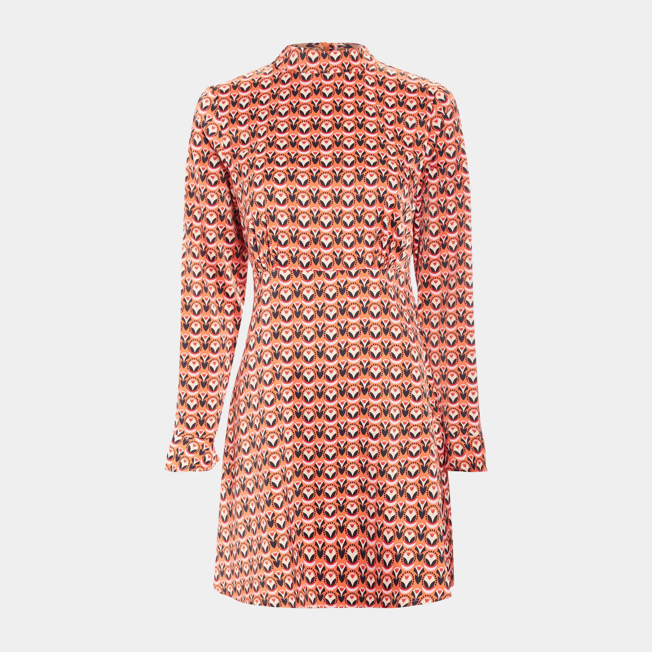 Robe trapèze col montant orange corail femme | La Halle