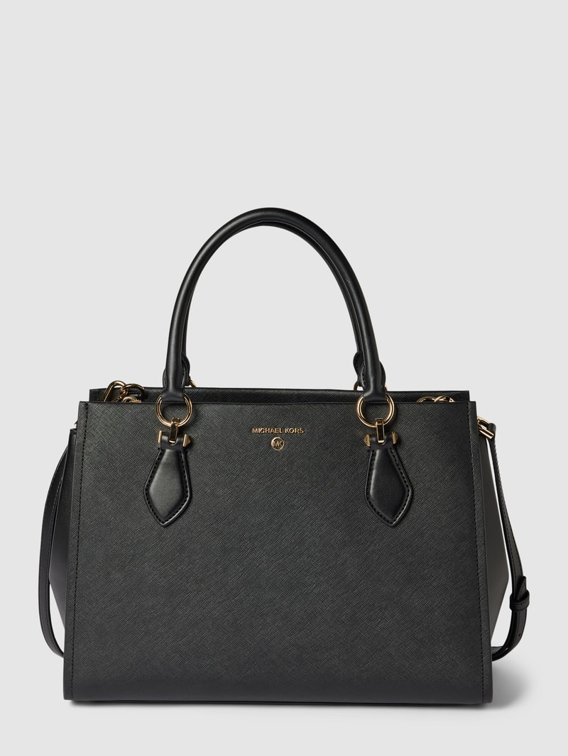 Tote Bag aus Leder mit Label-Detail Modell 'MARILYN' in schwarz