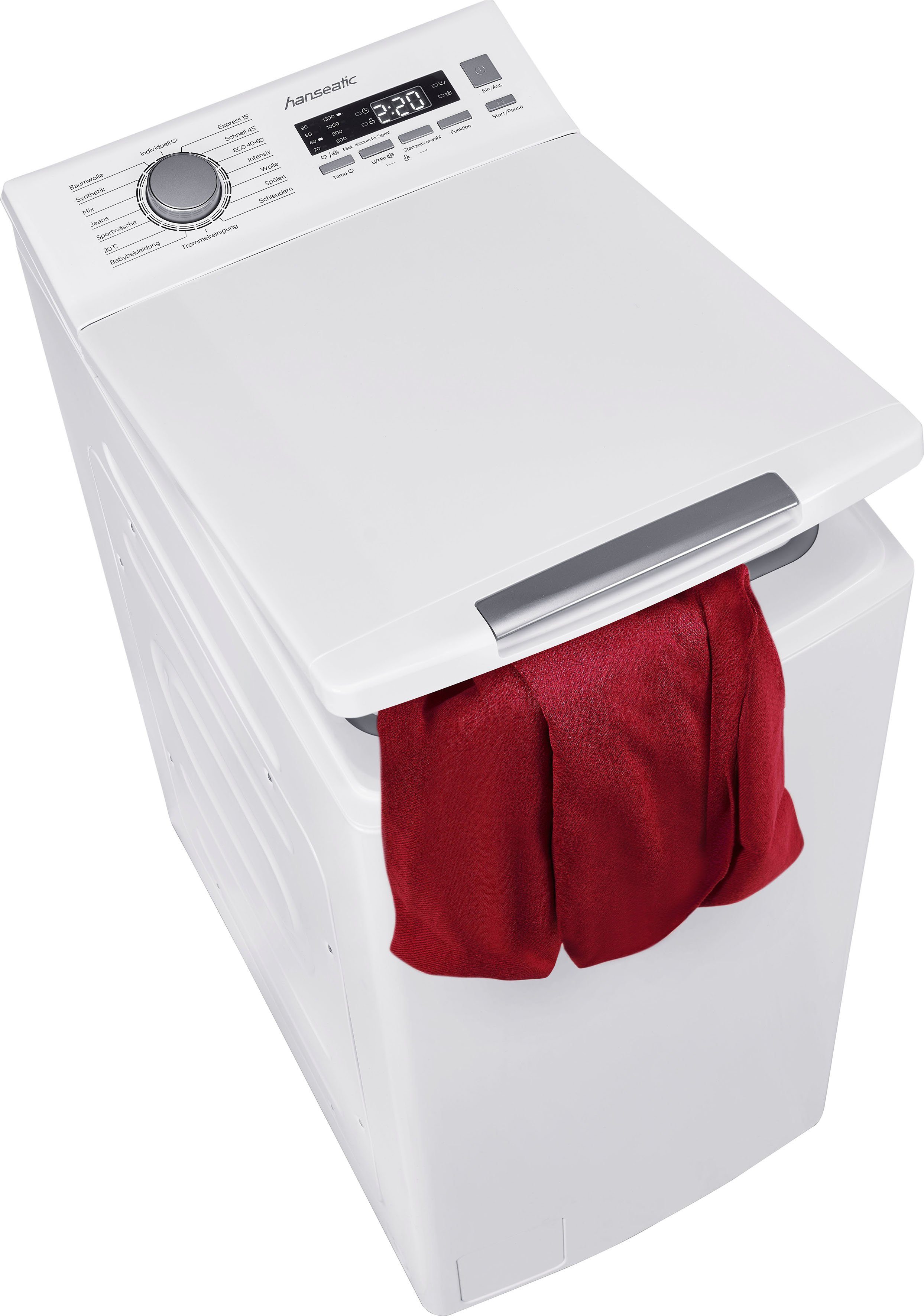 Hanseatic Waschmaschine Toplader HTW8013C, 8 kg, 1300 U/min, Mengenautomatik, Überlaufschutzsystem