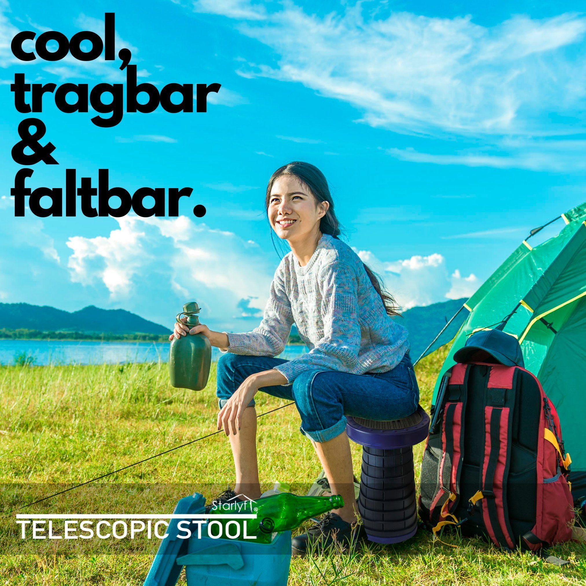 Starlyf Campinghocker Telescopic Stool (1 St., Spar-Set 1er oder 2er Pack), Tragbarer- ausziehbarer Klappstuhl, kompakt und leicht, bis 100 kg