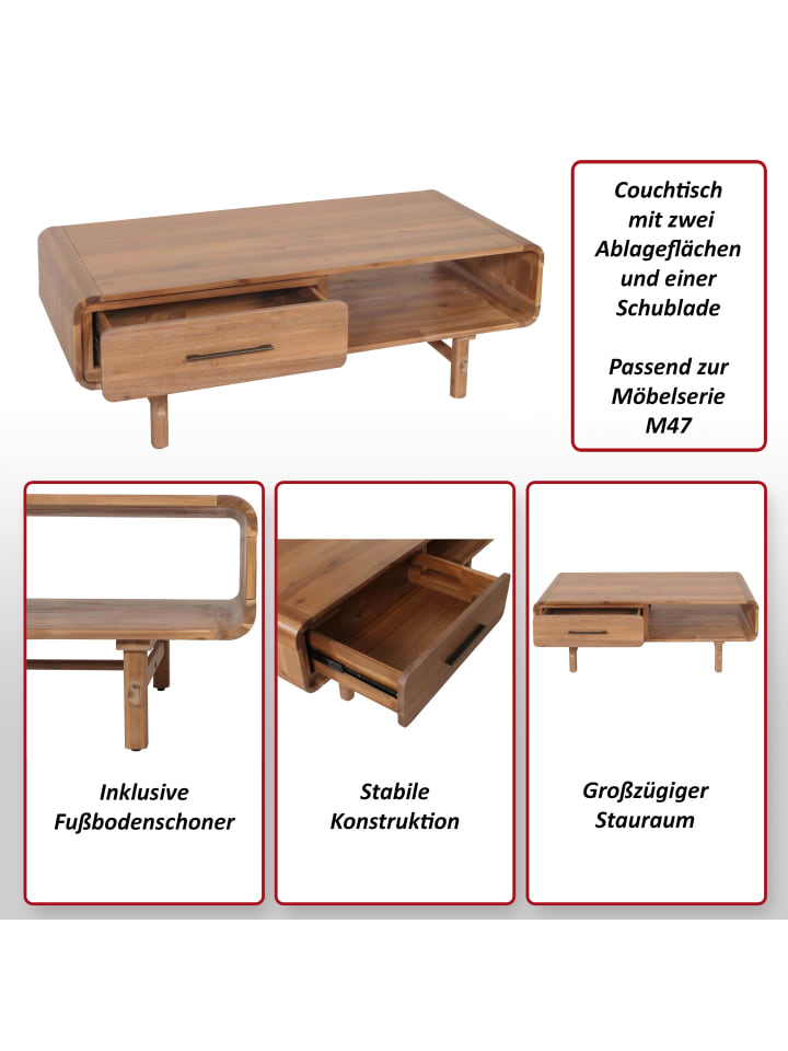 MCW Couchtisch M47 Schublade, Akazie Massiv-Holz gebeizt günstig kaufen onesize