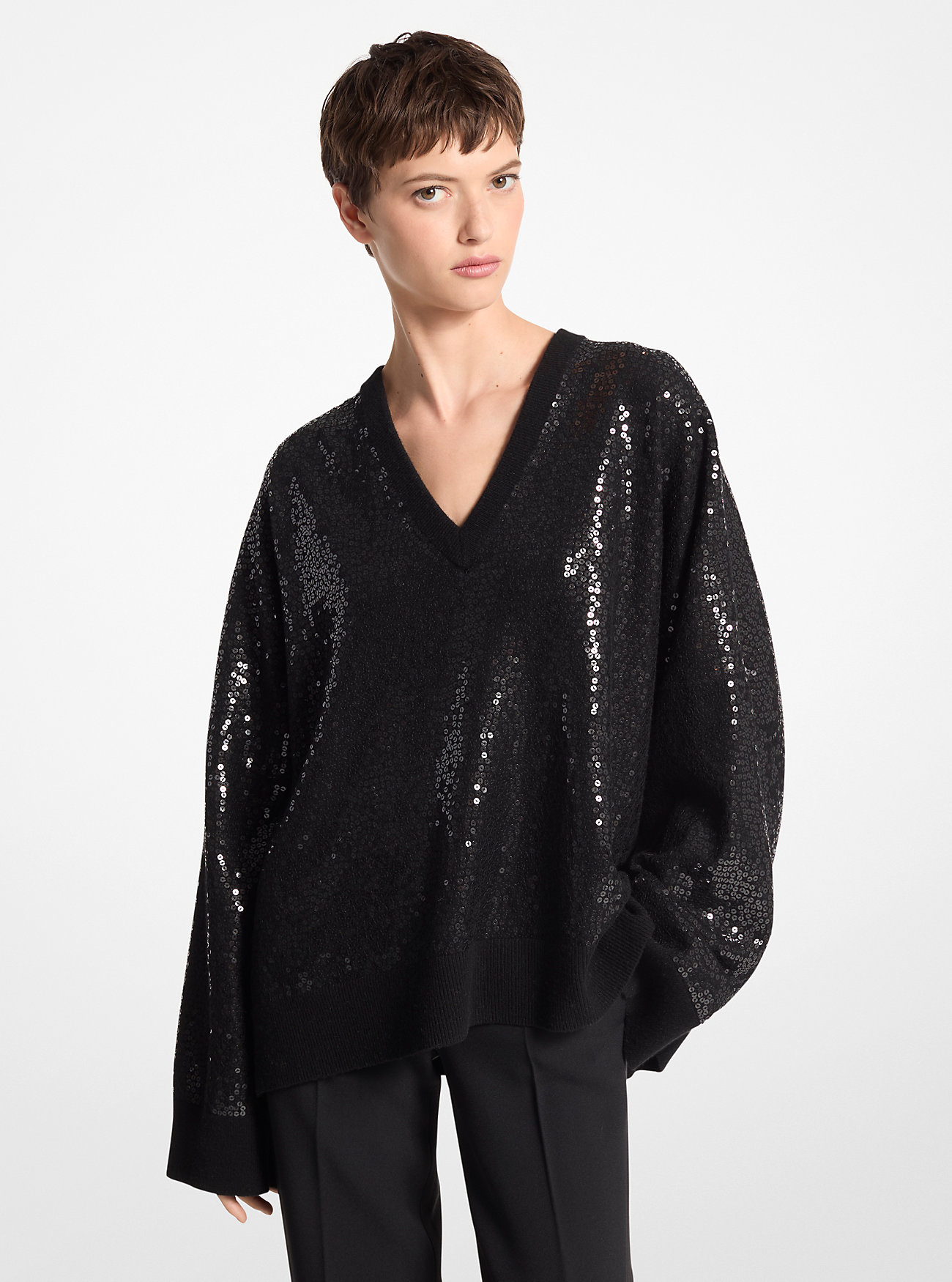 Sequined Cashmere Sweater - BLACK