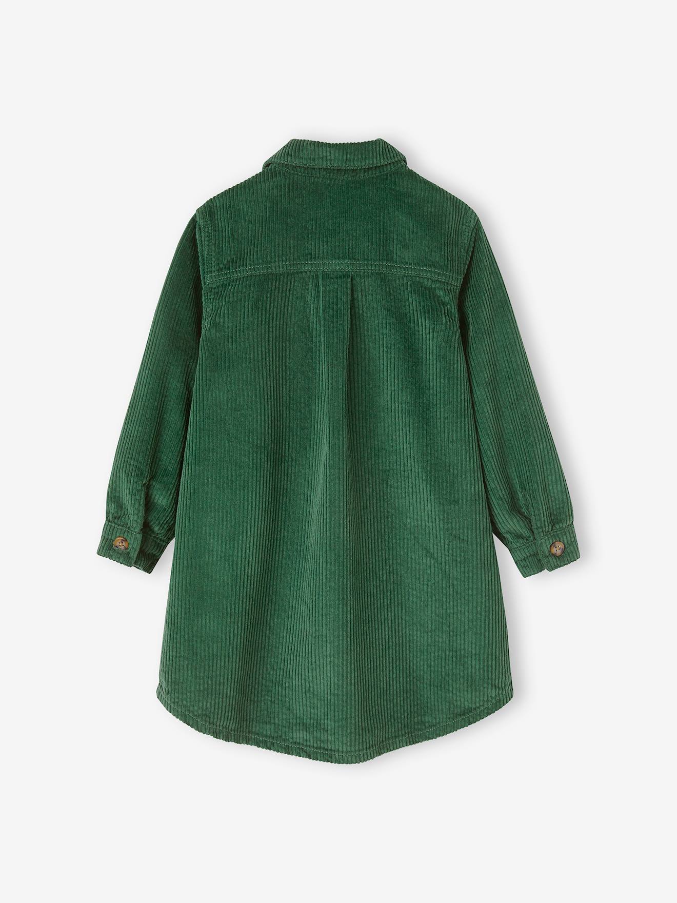Robe chemise en velours côtelé fille vert anglais
