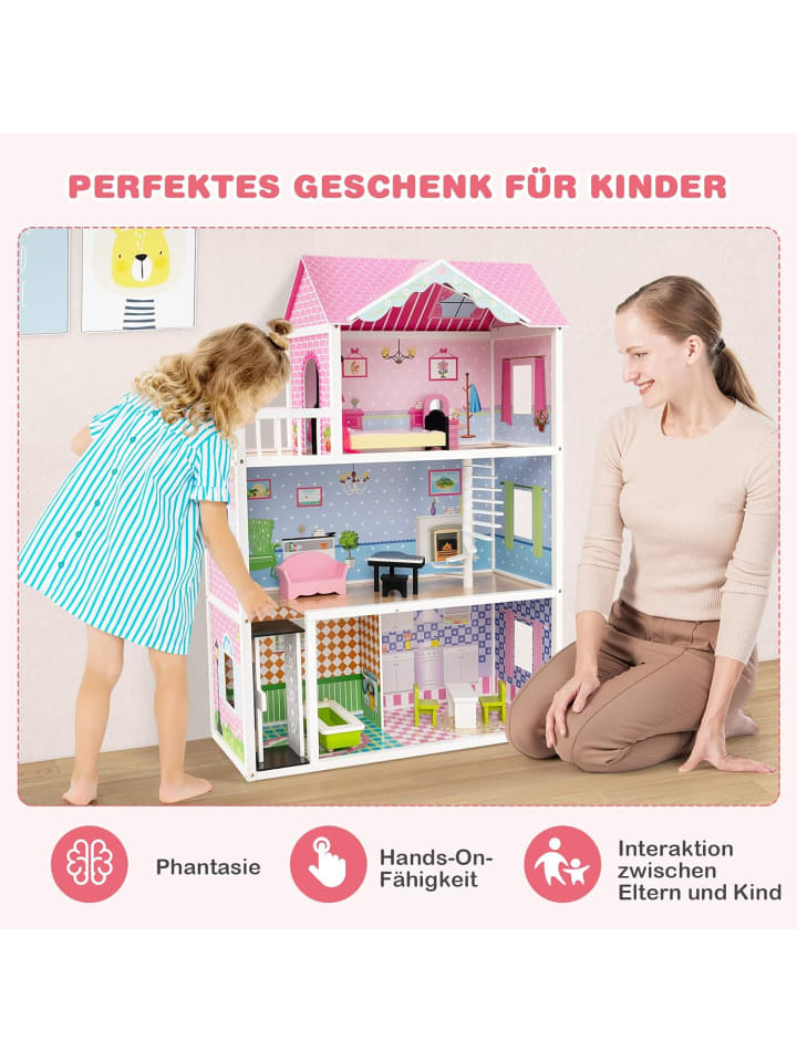 COSTWAY Puppenhaus ab 3 Jahren in Rosa günstig kaufen onesize