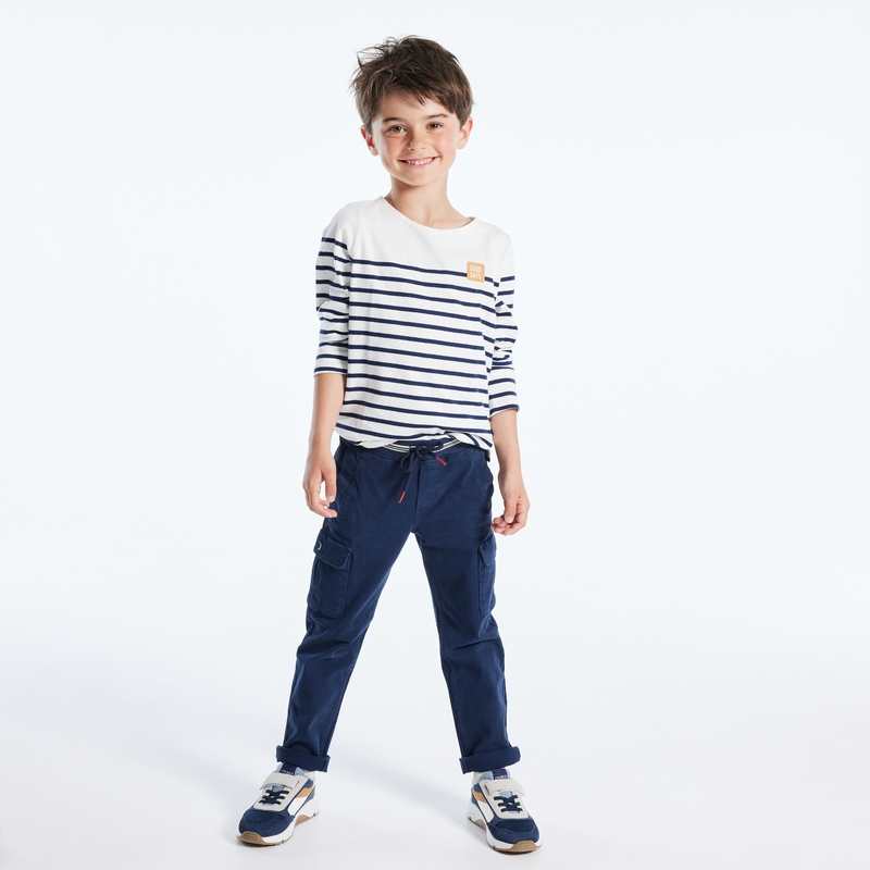 Pantalon cargo en toile unie bleu garçon