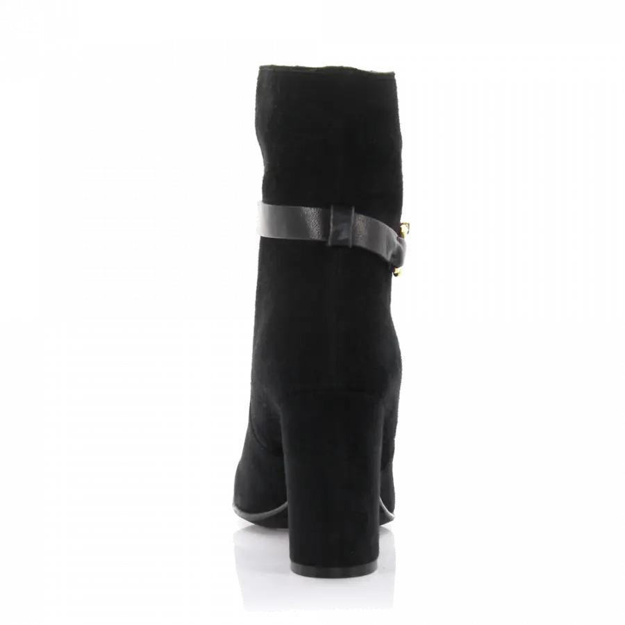 Sergio Rossi - Stiefeletten Kalbsleder Veloursleder Metallverzierung schwarz - schwarz