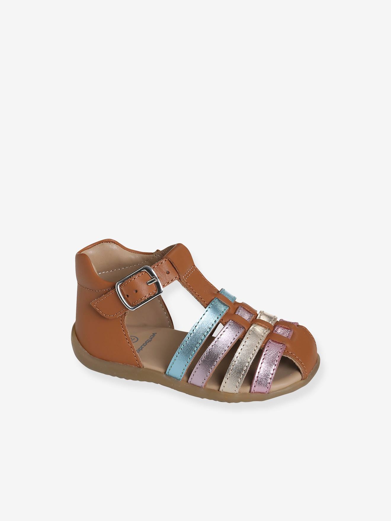 Sandales en cuir bébé fille bout fermé or
