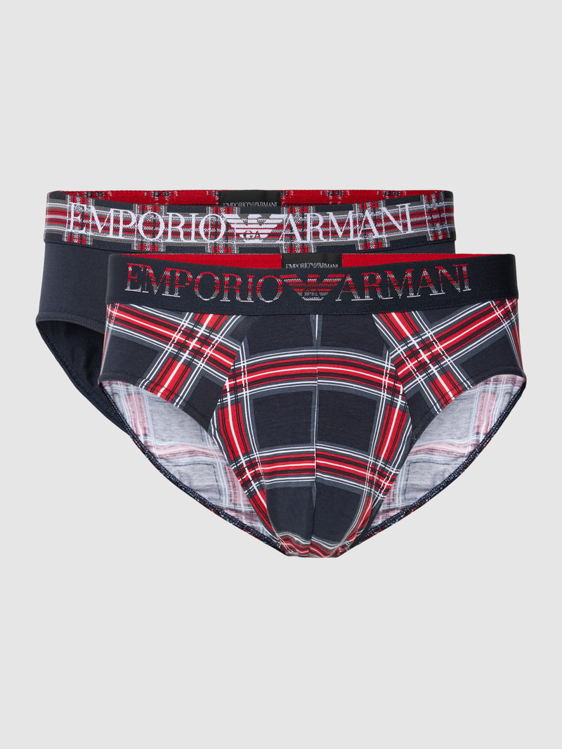 Slip mit Tartan-Karo im 2er-Pack in marineblau