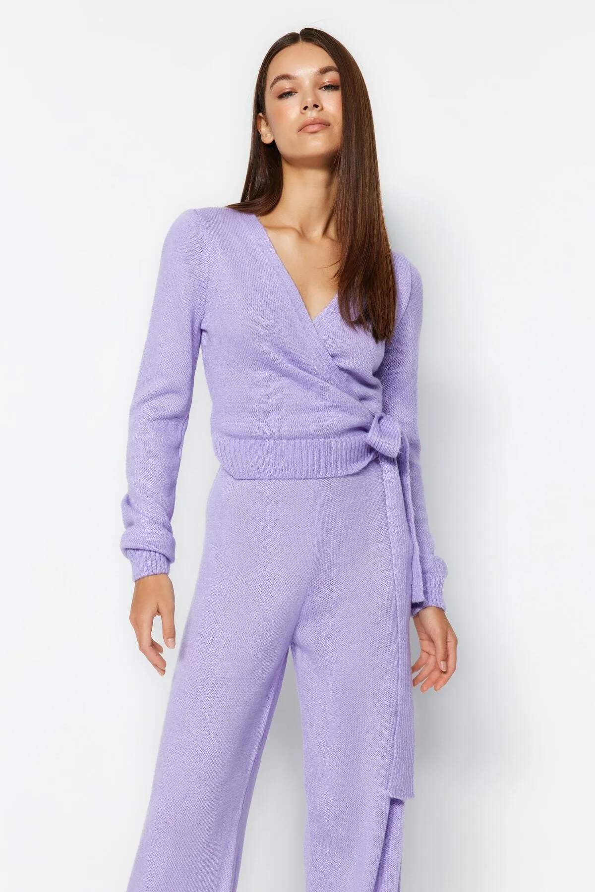 Trendyol Collection  Lila Strickoberteil und -unterteil-Set TWOAW24AU00132