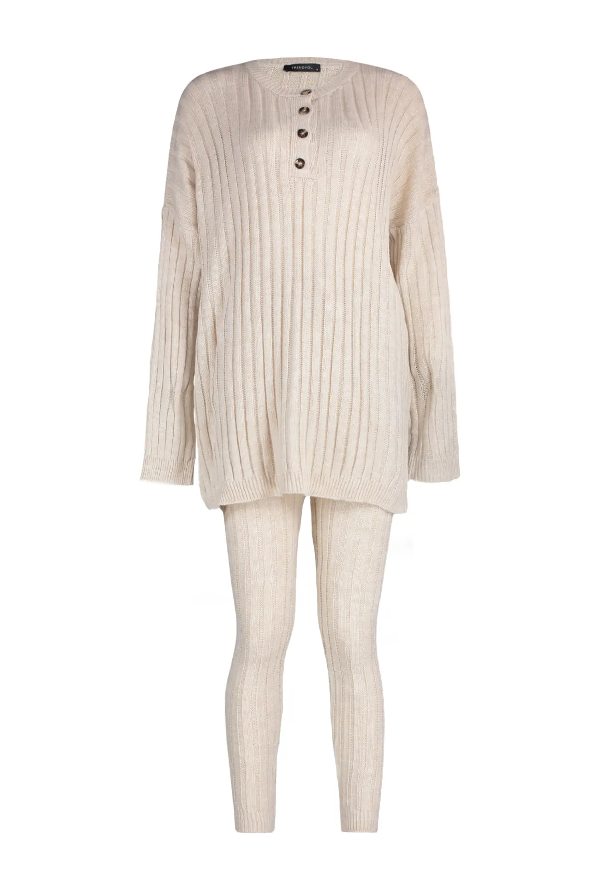 Trendyol Collection  Beige Cordhose Strickoberteil und -unterteil-Set TWOAW22AU0039