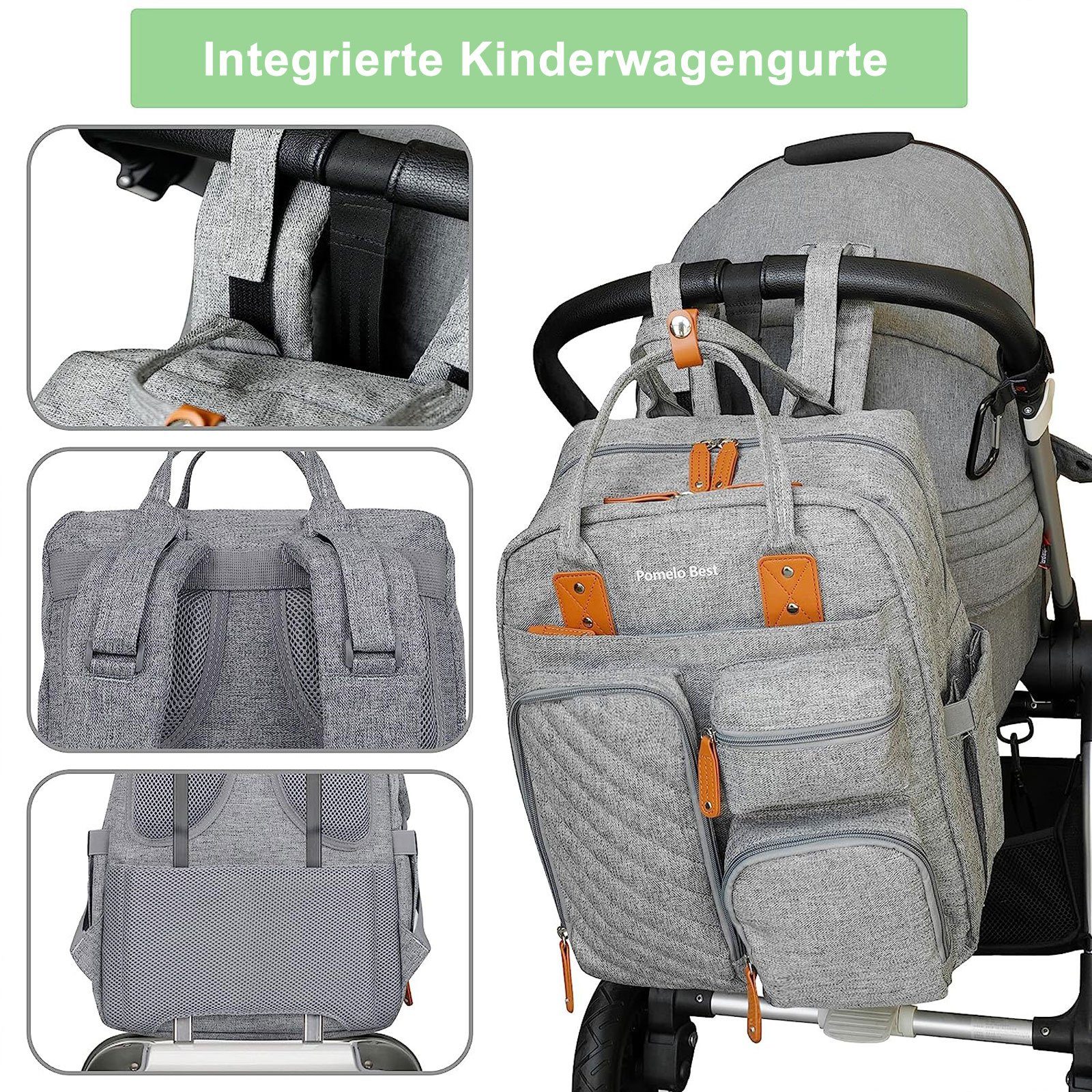 Pomelo Best Wickelrucksack Wickeltasche Rucksack Baby Multifunktions-Babytaschen Wärmeisolierte (Windeln Babyflasche Milchfläsche Rucksack Tasche mit Flaschenhalter, Multifunktional, Babytasche, für Mama und Papa unterwegs, mit Laptopfach), mit tragb