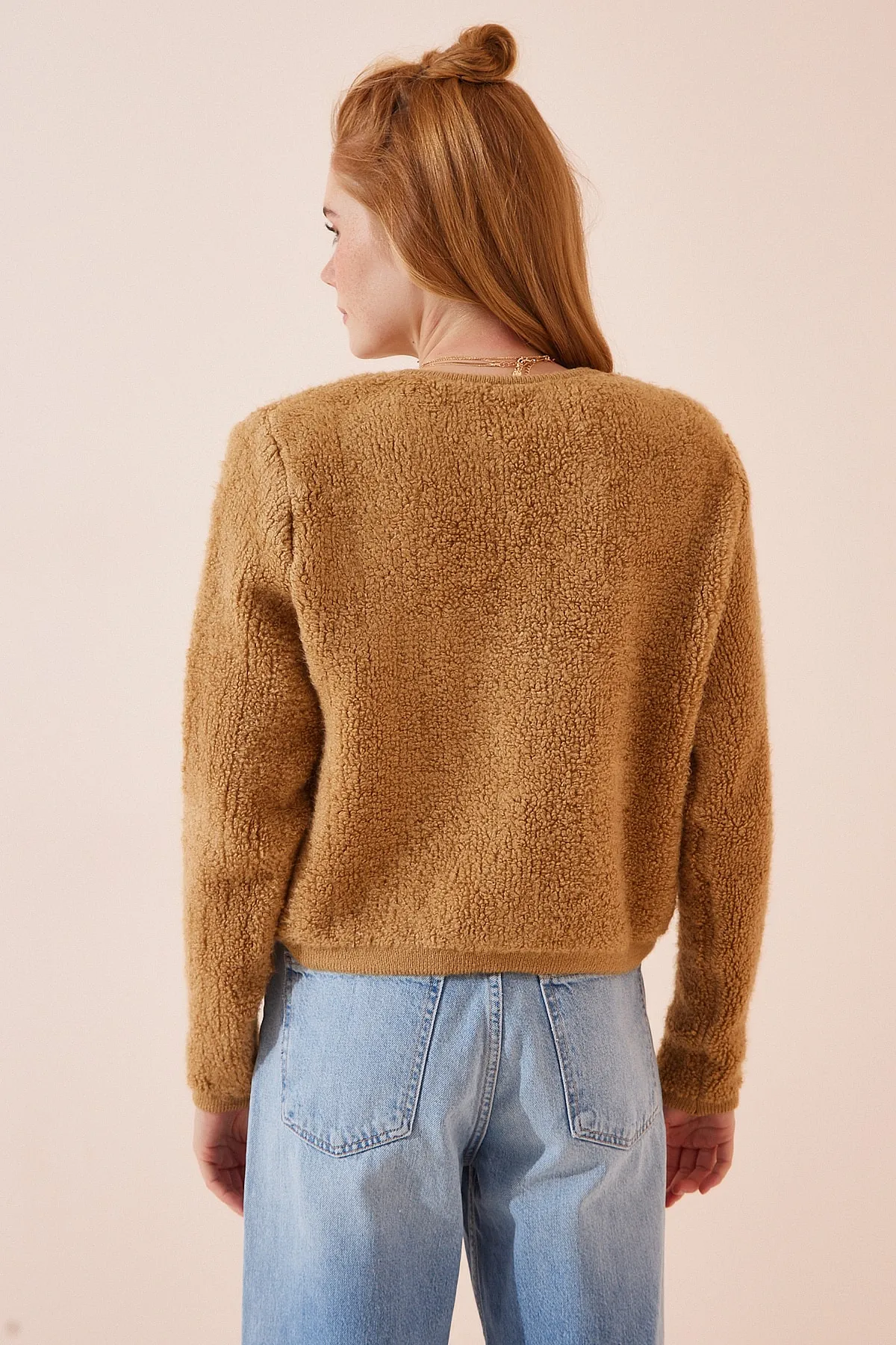 Happiness İstanbul  Damen Biscuit Bouclé Strickjacke Cardigan YY00117