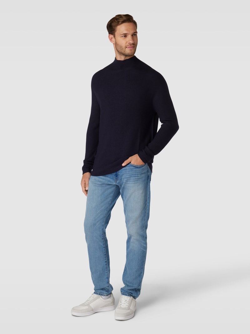 Strickpullover mit Stehkragen Modell 'FNATU' in marineblau