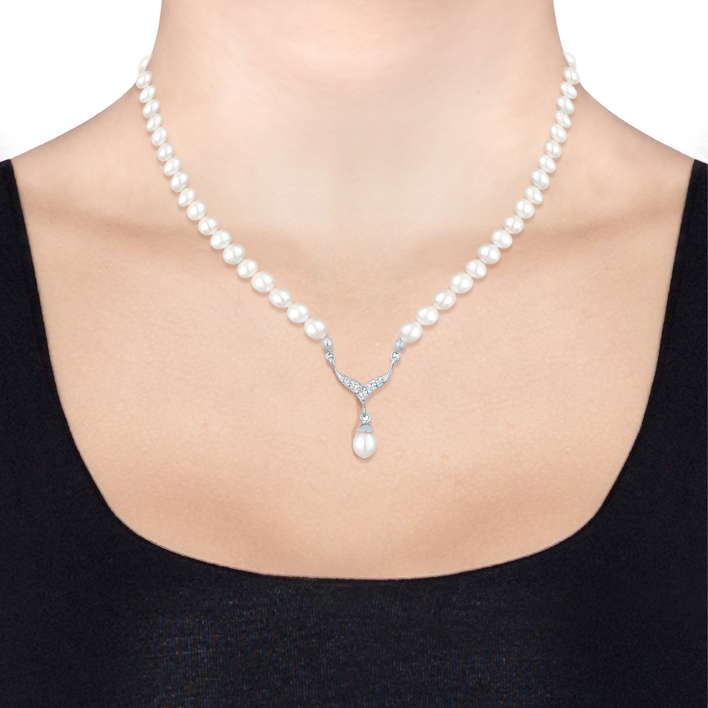 Elli Elli Collier Perle d'Eau Douce Zircone Collier Femme  (925/1000) Argent collier