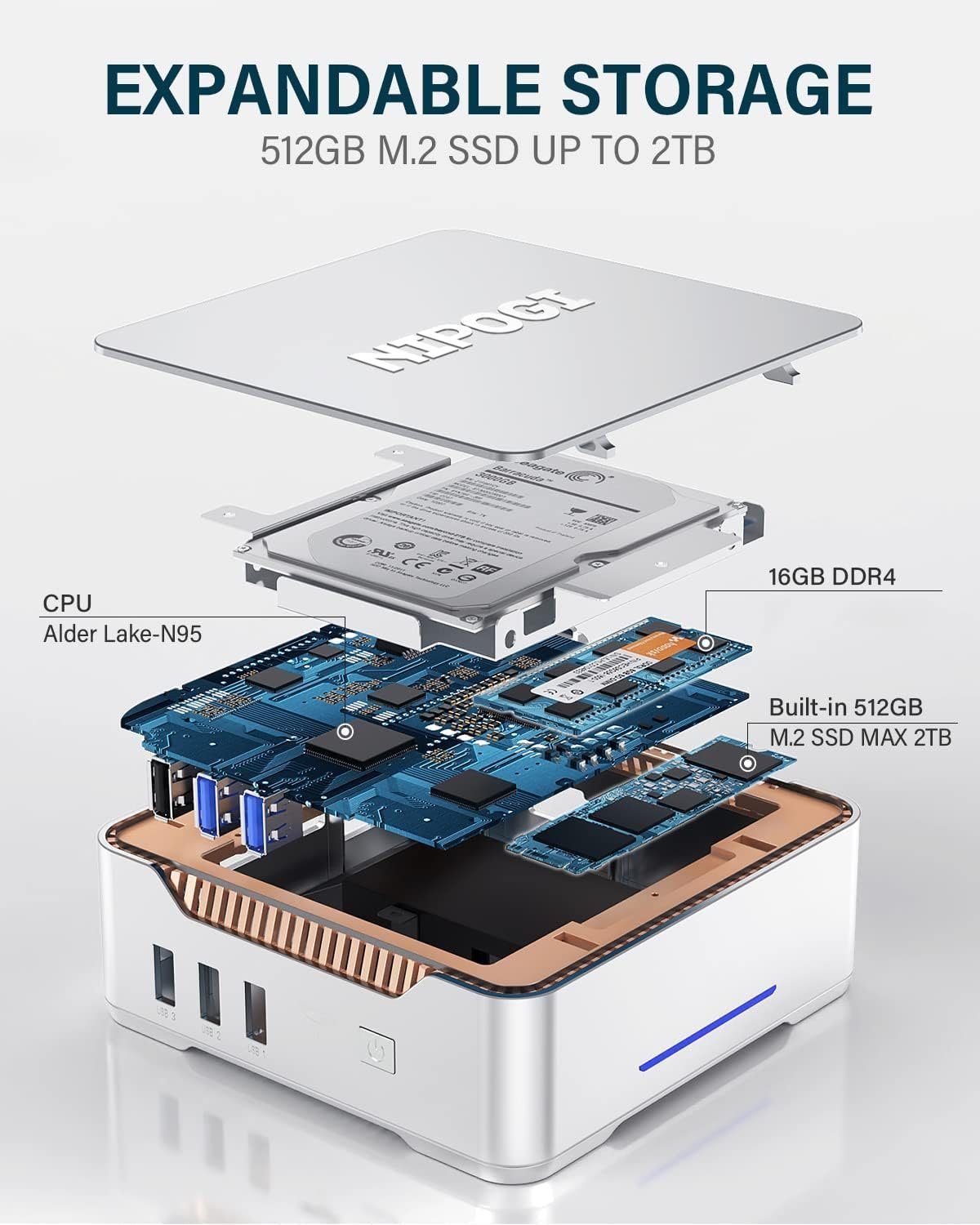 NiPoGi Mini-PC (Intel Celeron, ‎Intel UHD Graphics 4K UHD Triple Display, 16 GB RAM, 512 GB HDD, 12th Gen Intel Alder Lake-N95 Mini PC with 4K UHD Windows 11 Pro)