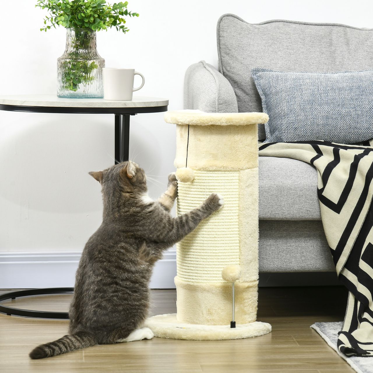 PawHut Kratzstamm, 58cm Kratzsäule für Katzen, Katzenkratzbaum mit Kratzball