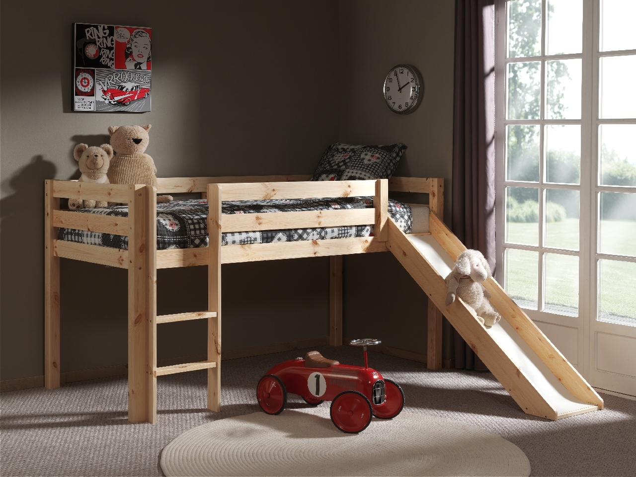 VIPACK Spielbett Pino mit Rutsche, Ausf. Kiefer massiv natur lackiert