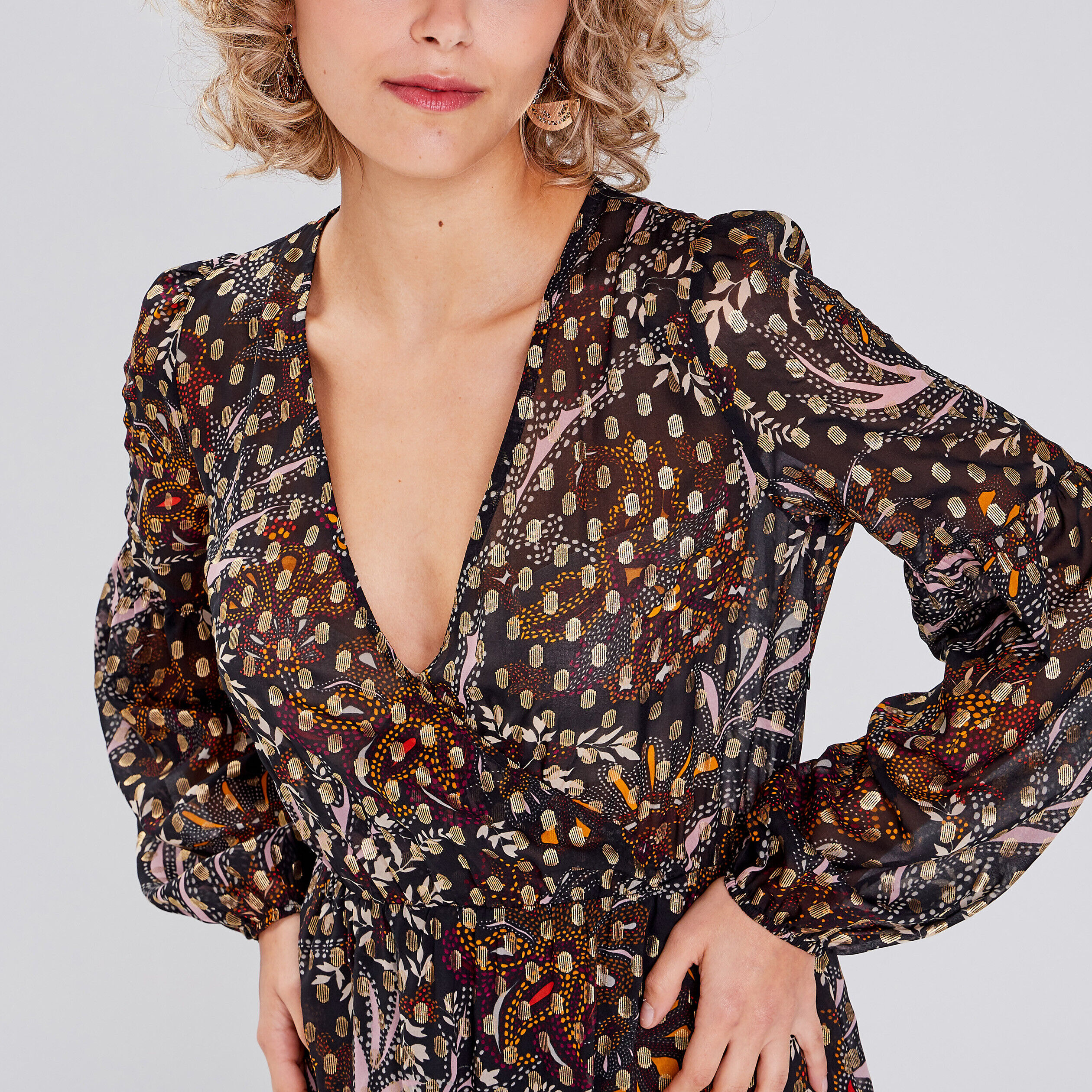 Robe longue évasée asymétrique noir femme | Cache Cache