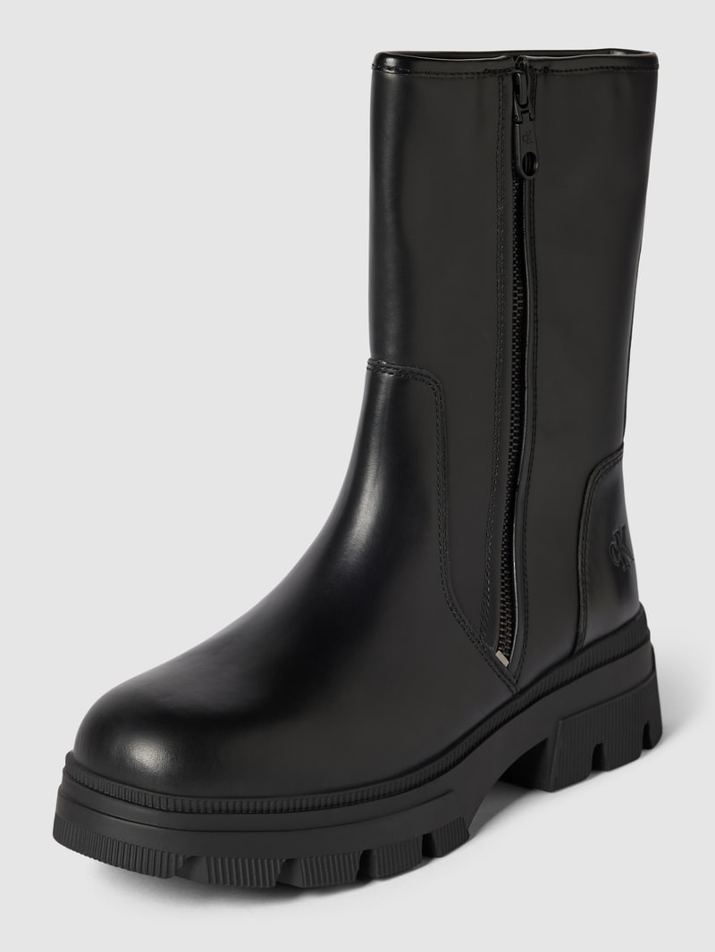 Boots aus Leder-Mix mit Label-Prägung in black