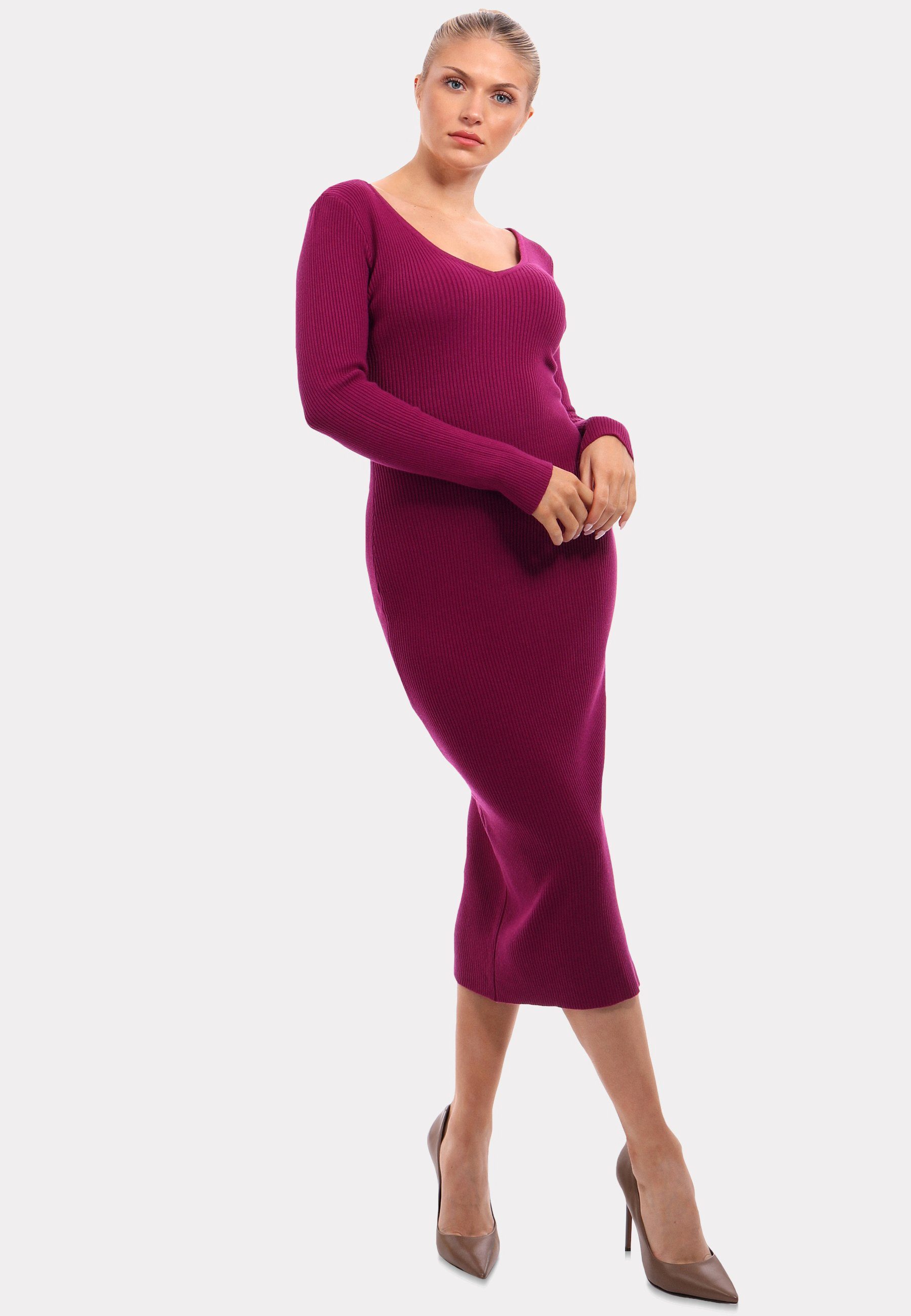 YC Fashion & Style Strickkleid Strickkleid mit V-Ausschnitt KNIT DRESS (Kein Set, 1 -tlg) Langarm, in Unifarbe, mit V-Ausschnitt