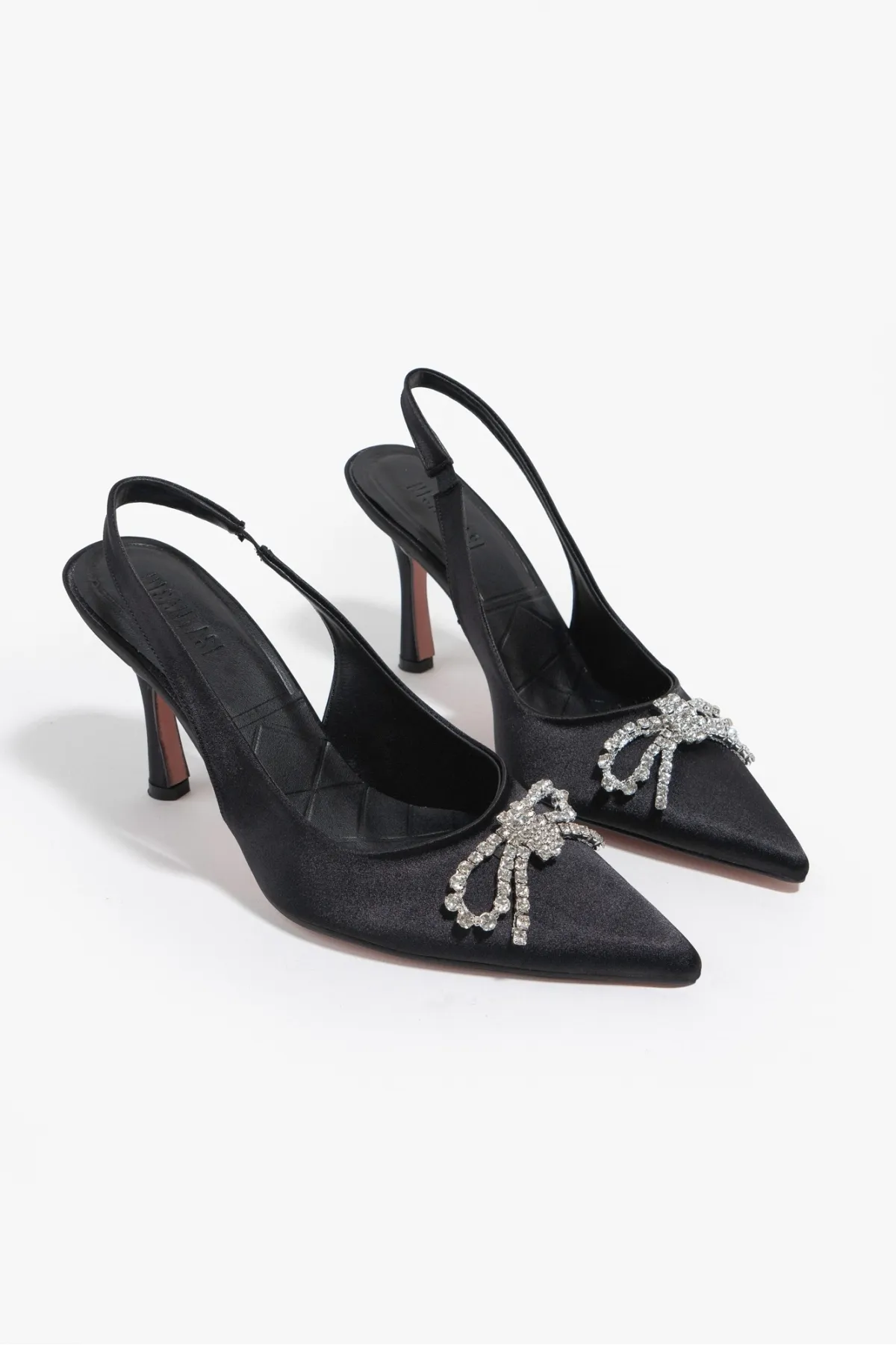 NİŞANTAŞI SHOES  Karina Damen-Schuhe mit Absatz aus schwarzem Satin und Steindetails