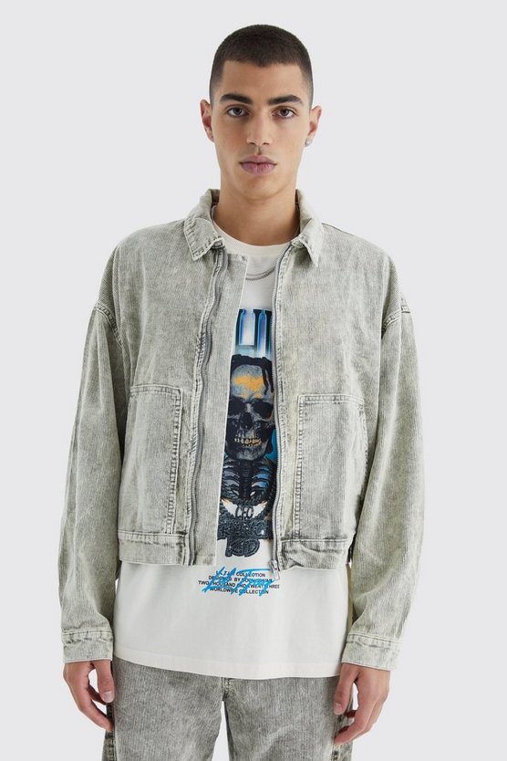 Kastige Cord-Jacke mit Acid-Waschung